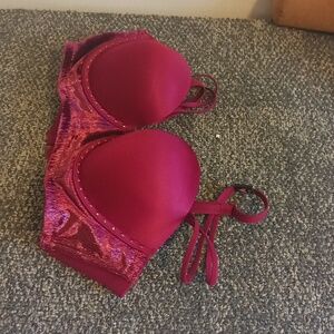 Victoria's Secret Burgundy Red Velvet trim Bra With Rhinestone 36 A Nwt